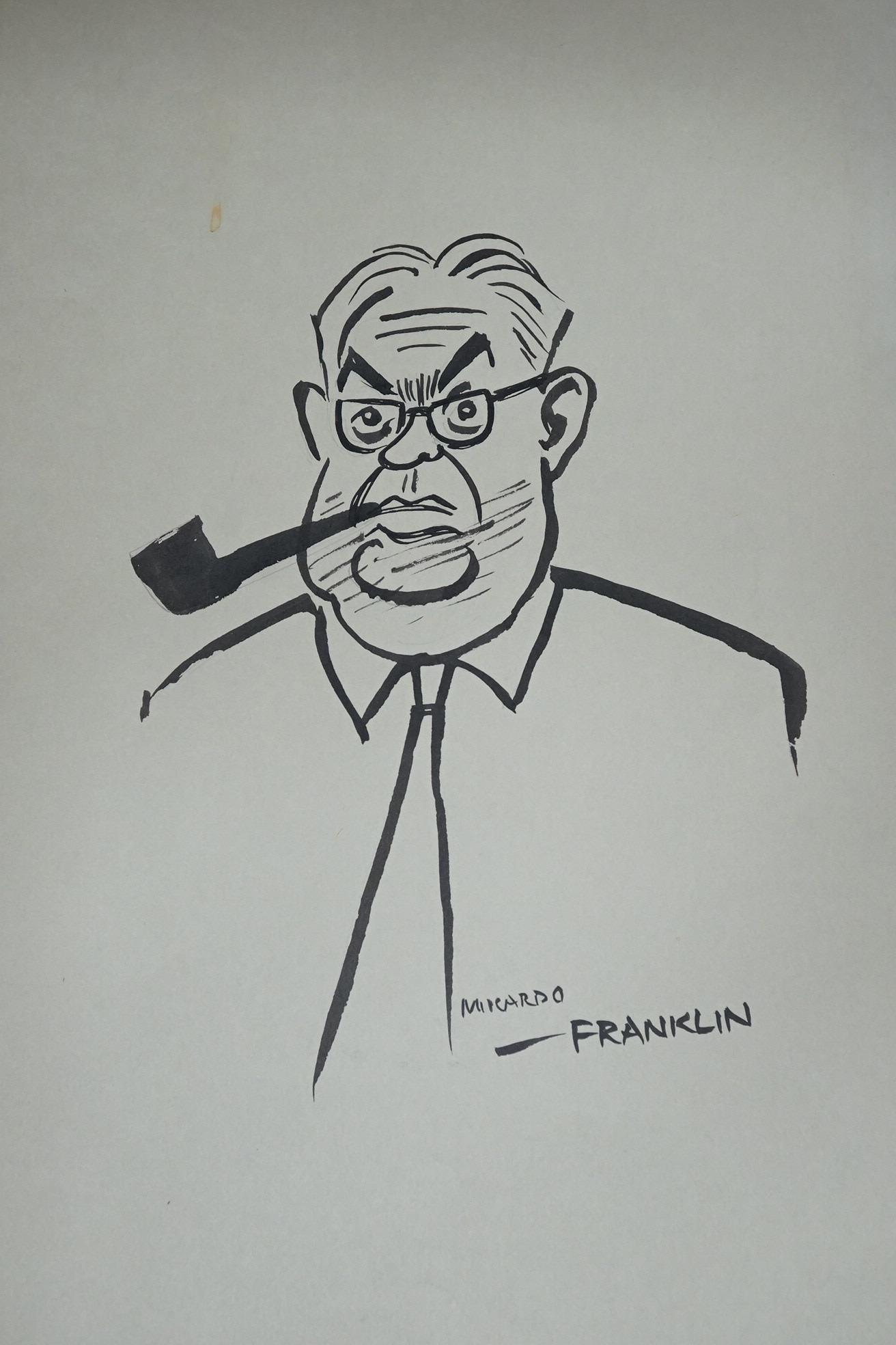 Stanley Arthur Franklin (1930-2004), ten unframed original works on paper, cartoon portraits to include Quintin Hogg, Crossman and Silverman, each signed, 54 x 32cm